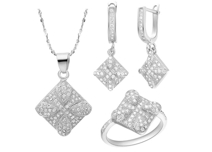 White Gold Plated | Micro Pave Pendant Sets